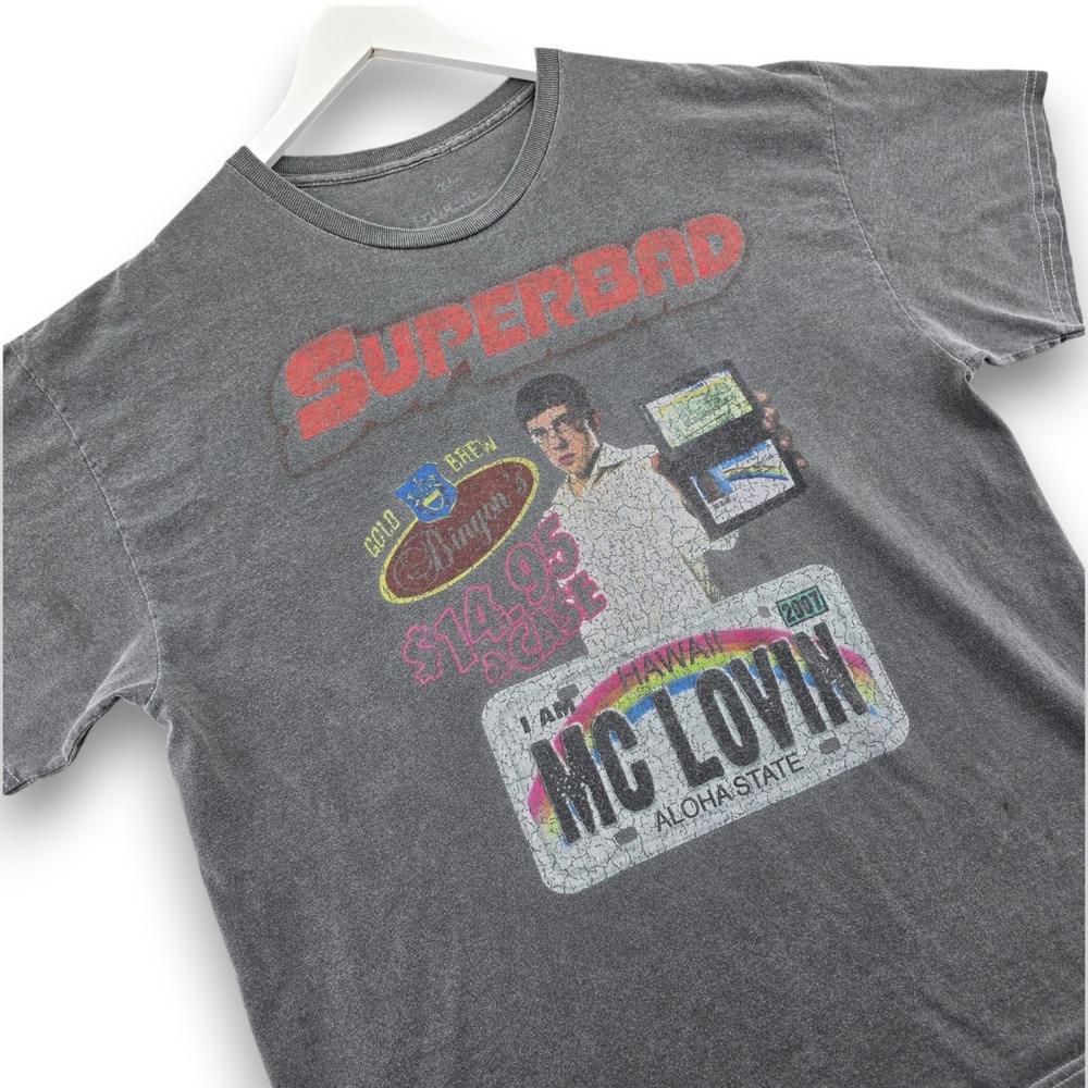 Superbad McLovin Movie Graphic T Shirt Mens Large Gray Cotton Blend Distressed